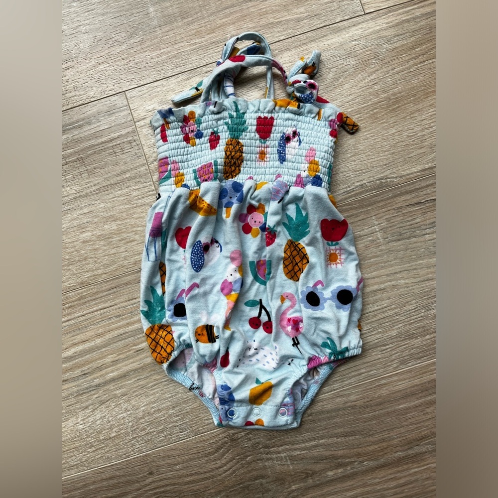 Angel Dear Baby Ice Cream Giggles Tie Strap Smocked Bubble Romper - 3-6 months - Picture 3 of 7